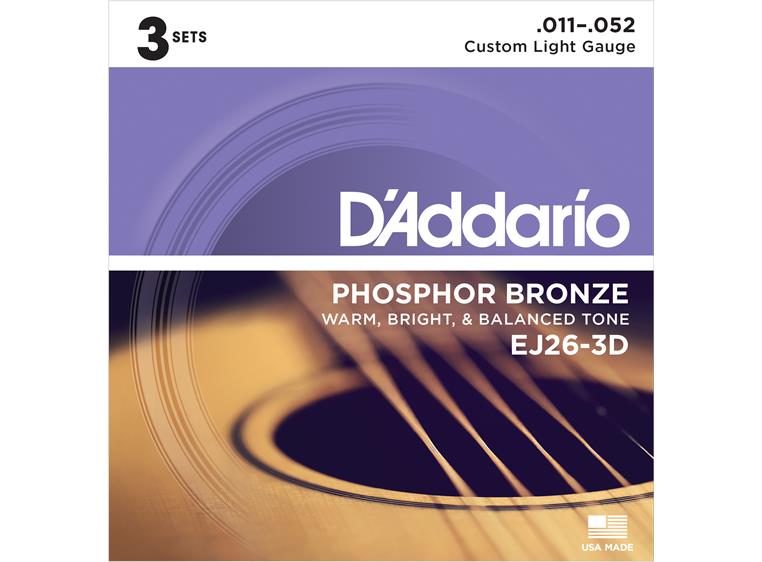 D'Addario EJ26-3D Phos. Bronze 3 Pack (011-052)